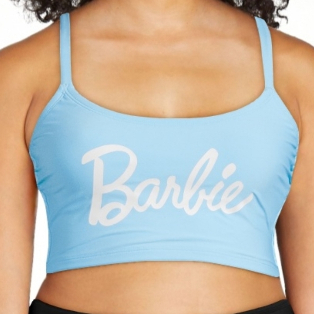 Barbie Mattel Movie Womens 2 Piece Swimsuit Blue Top Bottom Bikini Set 12 14 L